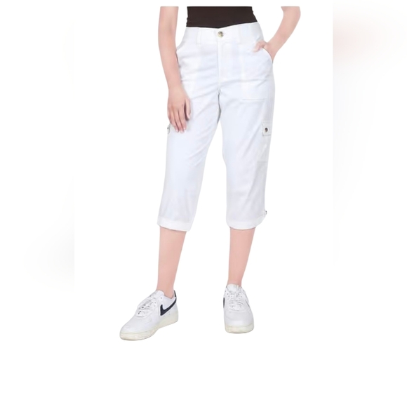Lee Pants - Lee Womens Relaxed Fit Mid Rise White Capris Adjustable Length Size 12